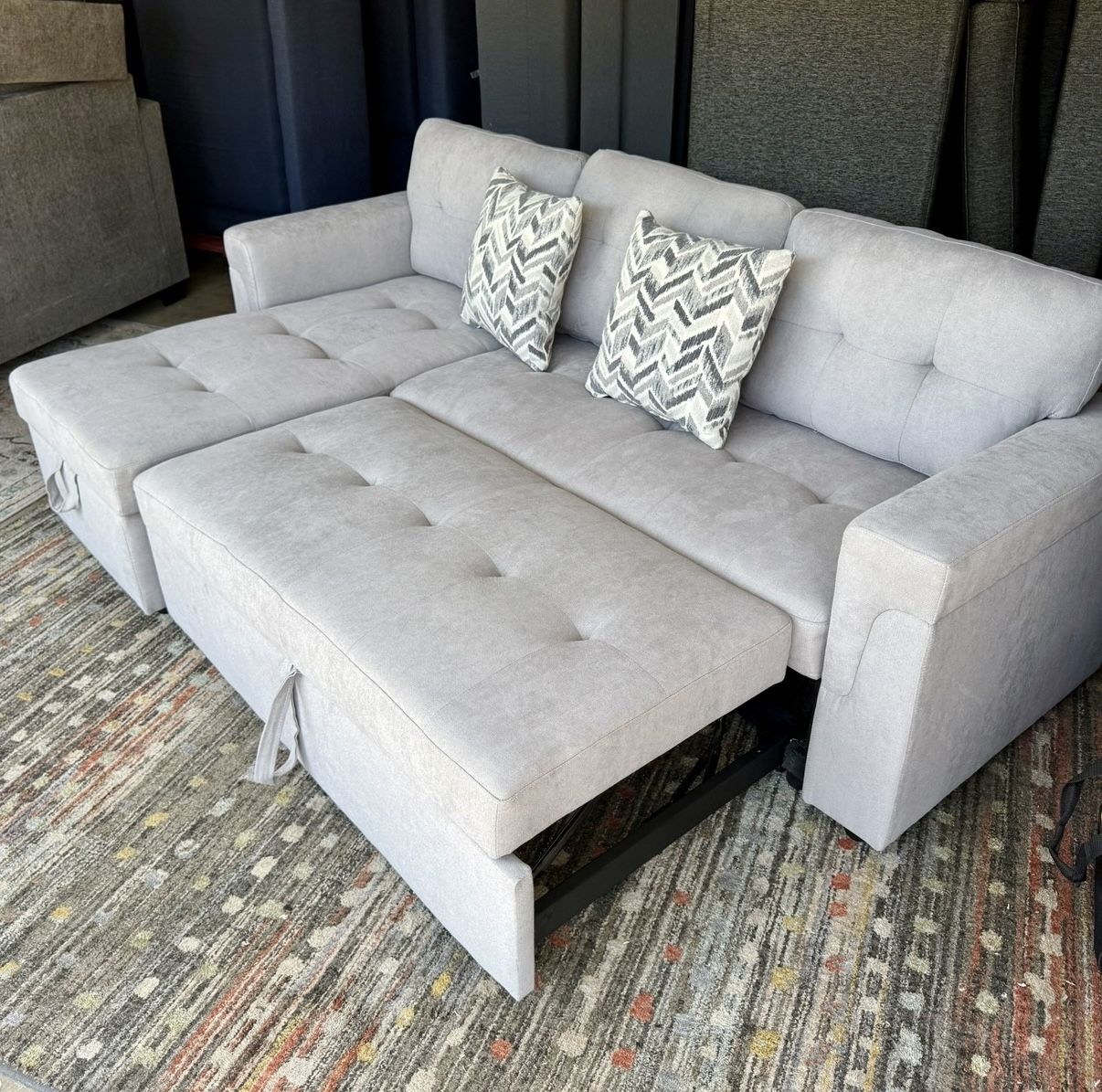 (Sold) Light Gray Sleeper Sofa with Reversible Storage Chaise