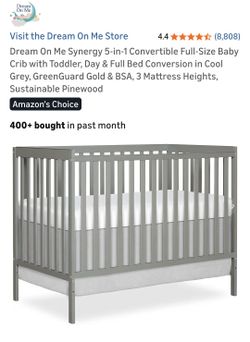 Dream On Me Synergy 5-in-1 Convertible Full-Size Baby Crib with Toddler, Day & Full Bed Conversion with mattress