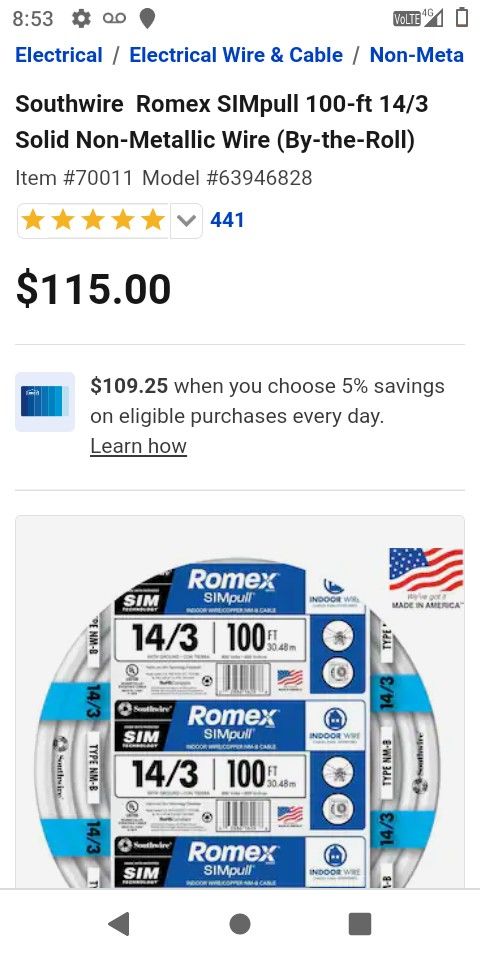 14/3 100-ft. Romex SIMpull Non-Metallic Wire (By-The-Roll)