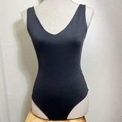 Express Women’s Ribbed Body Contour Black Bodysuit, Size XS