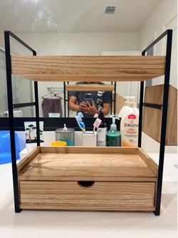 2-Tier Bathroom Counter Organizer with Drawer and Basket