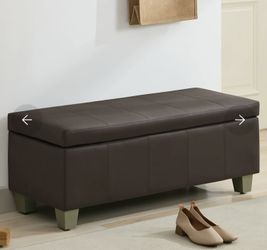 41" 51'' Faux Leather Storage Ottoman, Stitch Tufted Rectangle Upholstered End of Bed Storage Bench, Entryway Large Couch Ottoman with Wooden Legs