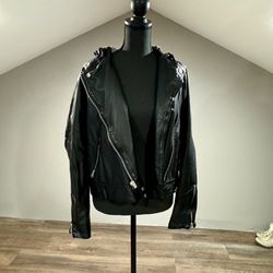 XS Faux Leather Jacket With Hood