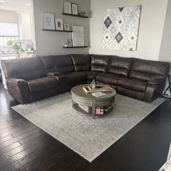 Brown Leather Reclining Sectional