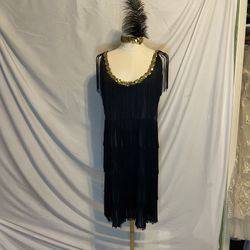 California Costume Collections vintage USA flapper costume black L w headband 