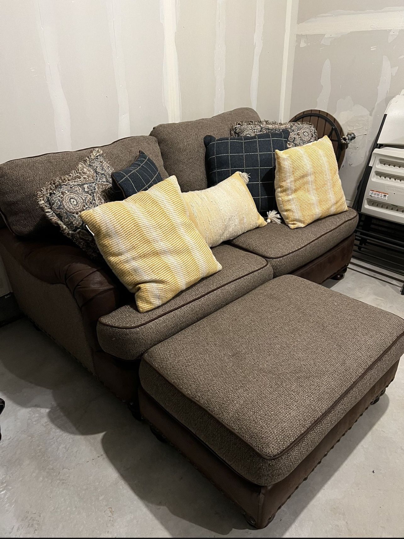 Brown Couch With Ottoman
