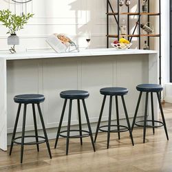 Bar Stools Set of 4, Swivel Backless 24" Counter Height Bar Stools for Kitchen Island, Faux Leather Counter Stools (Navy Blue, 4PCS 24'' Height)