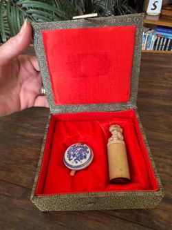 Chinese hand Carved Soap Stone Seal Stamp LION Stamp 3" with Box & Wax VINTAGE