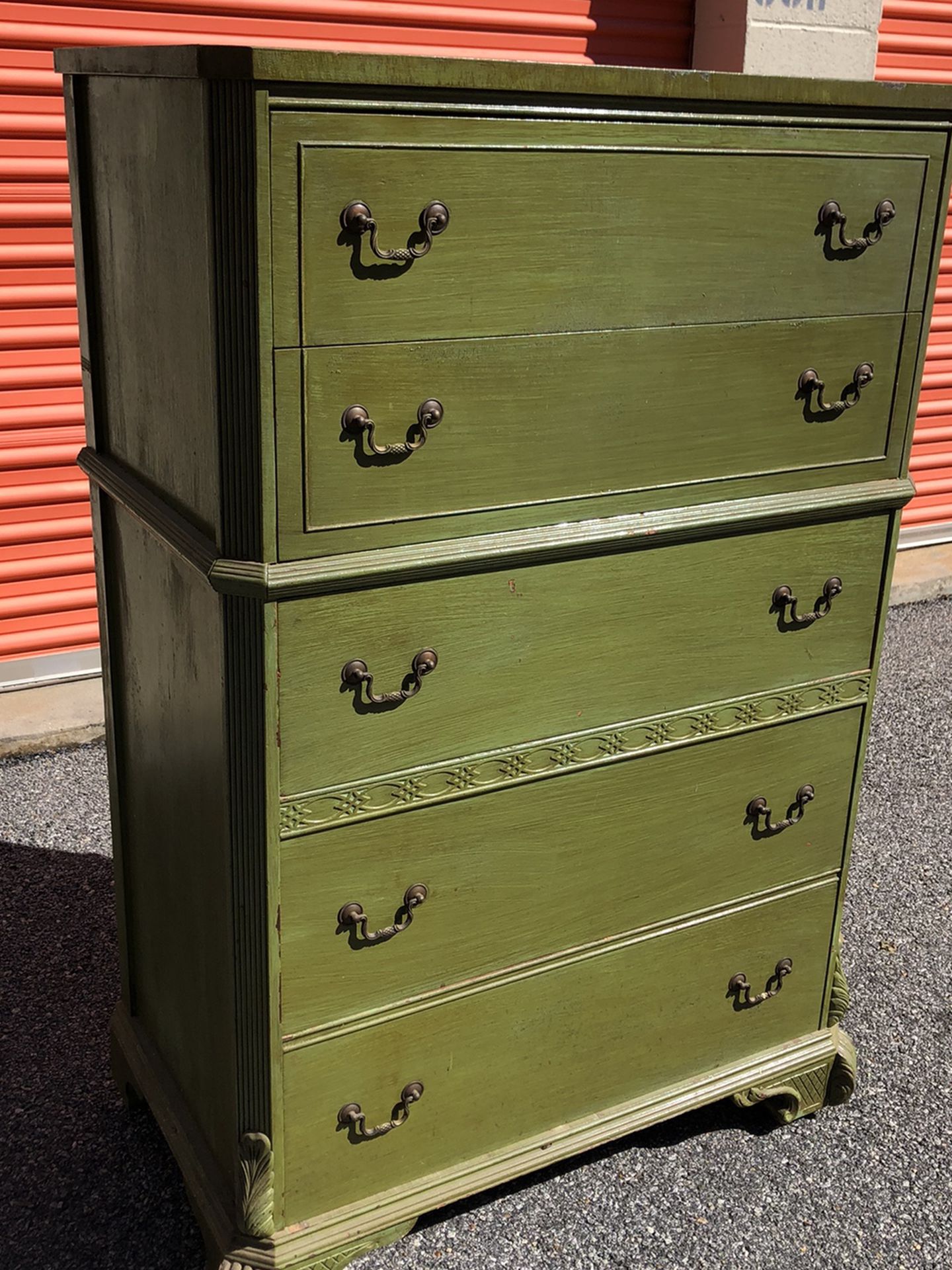 Olive Colored Antique Dresser