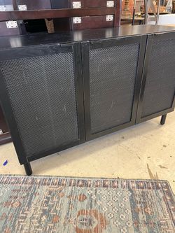 Black Wood Sideboard with Cane Door Panels