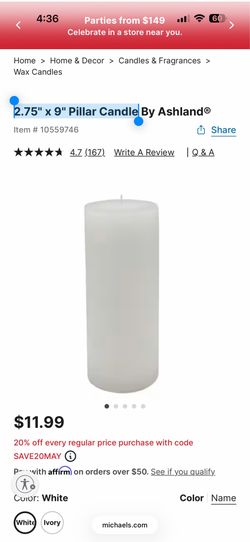 18 white 2.75" x 9" Pillar Candle