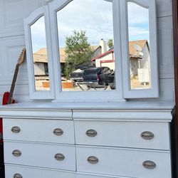 White Dresser And Vanity Mirror