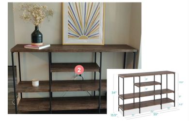 Industrial Console Table / Bookshelf - 55” Wood & Metal
