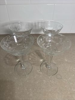 Set of 4 Etched Crystal Champagne Coupes