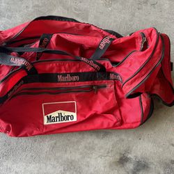 Marlboro Large Size Duffle Travel Bag W/ Wheels Approx 28”x14”