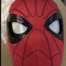 Electric Spider Superhero Role-Playing Mask Toy with Moving Eyes and LED Lights - Remote Control Ring, Fun Gift for Men (red)