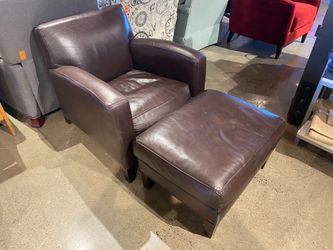 Classic Brown Leather Chair with Ottoman