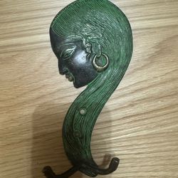 Vintage boho brass wall hook / tribal woman wall art hook