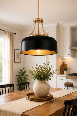 Black Gold Farmhouse Chandelier 19” Dining Room Kitchen Light Fixture