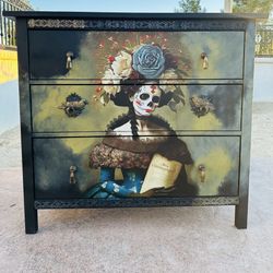 Muebles Dresser Sugar Skull Ravens Wood Glass Hardware Bedroom Office