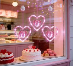 Pink Heart LED Window Hanging Lights
