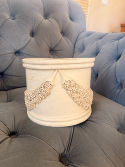 White Ceramic Planter with Floral Relief