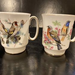 Pair of Royal Windsor Bird Teacups Fine Bone China England  3.5” high