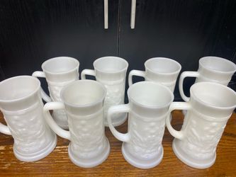 Milk Glass Beer steins Set of 8