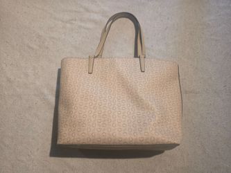 ​GUESS Los Angeles Monogram Logo Print Tote Bag Tan Beige Shoulder Purse