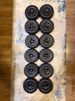 Pre-Glued 1/10 RC Short Course Truck Tires and Wheels Set 12mm Hex for Traxxas Slash 4x4 BL-2S 2WD Redcat Blackout SC Losi SCT Team Associated SC10 HP