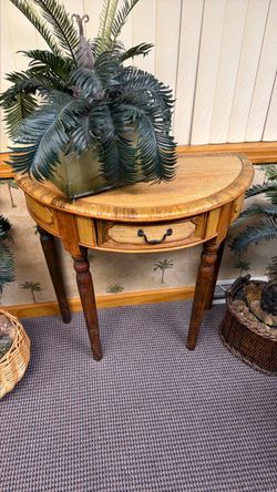 Rattan Demilune Console Table with Drawer