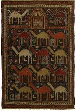 19th Century Caucasian Shirvan Camel Dark Blue And Orange Rug BB5365
