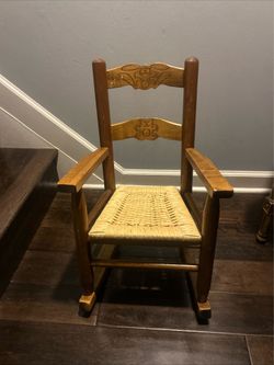 Antique Vintage Child's Solid Oak Rocking Chair in great condition