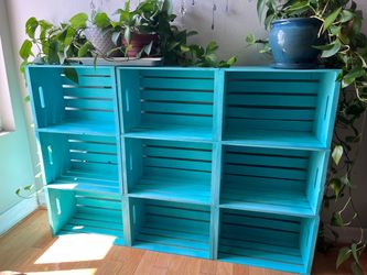 Turquoise Painted Wooden Crates – Set of 9