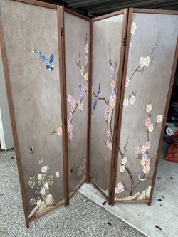 4 Panel Room Divider Screen and Folding Panel Screen,Double Sided Bamboo Divider for Room Separation,White Plum and Birds,67" H x 63" W,67" H x 63" W 