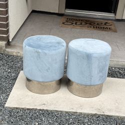 Small Ottoman - Light Blue + Silver