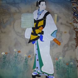 Antique Signed Japanese Oil Paintings On Silk.