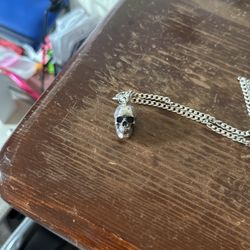 Skull Pendant On Silver Chain 