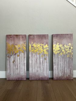 BRAND NEW 45x36- 3 Piece Textured Triptych- Blush Pink/Gold Foil Canvas Art