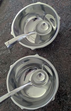 New  Serving Bowls Spoons Old Town Imports Shiny Aluminum Dips Sauces Pair