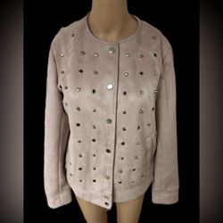 Zara Basic Women’s Blush Pink Studded Suede Effect  Snap Up Jacket Sz Large New 