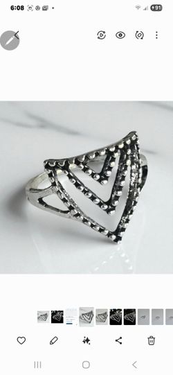 CHEVRON STUDDED GEOMETRIC QUALITY TITANIUM SILVER NEW SIZE 7 STATEMENT RING