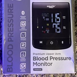 New Equate 8000 e monitor. Premium upper arm type. Has Bluetooth wireless tech and gentle inflation for comfy measurements. Advanc