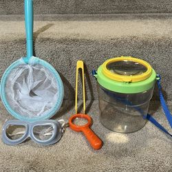 Outdoor Insect bug Observer Box With Strap 60mm Magnifier Tweezer Net Goggles 