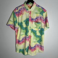 RSVLTS Short Sleeve Button Down Shirt Tye Dye Mens Large Multicolor