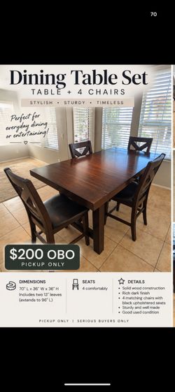 Solid Wood Dining Table Set with 4 Chairs