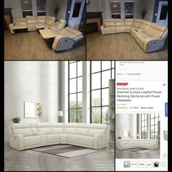 Gearhart 6-piece Leather Power Reclining Sectional with Power Headrests Zero Gravity Seats