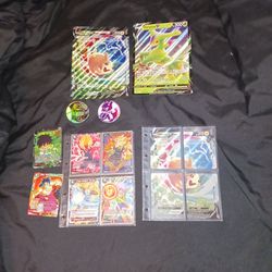2 jumbo pokemon cards 6 Dragon Ball z cards  a 4 piece puzzle of the jumbo card  and 2 Pokemon coins