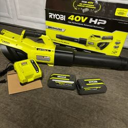 Riobi 40V HP Brushless Whisper Series 190 MPH 730 CFM Cordless Battery Jet Fan Leaf Blower with (2) 4.0 Ah Batteries & Charger
