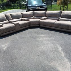 Beige Family Size Reclining Sectional 